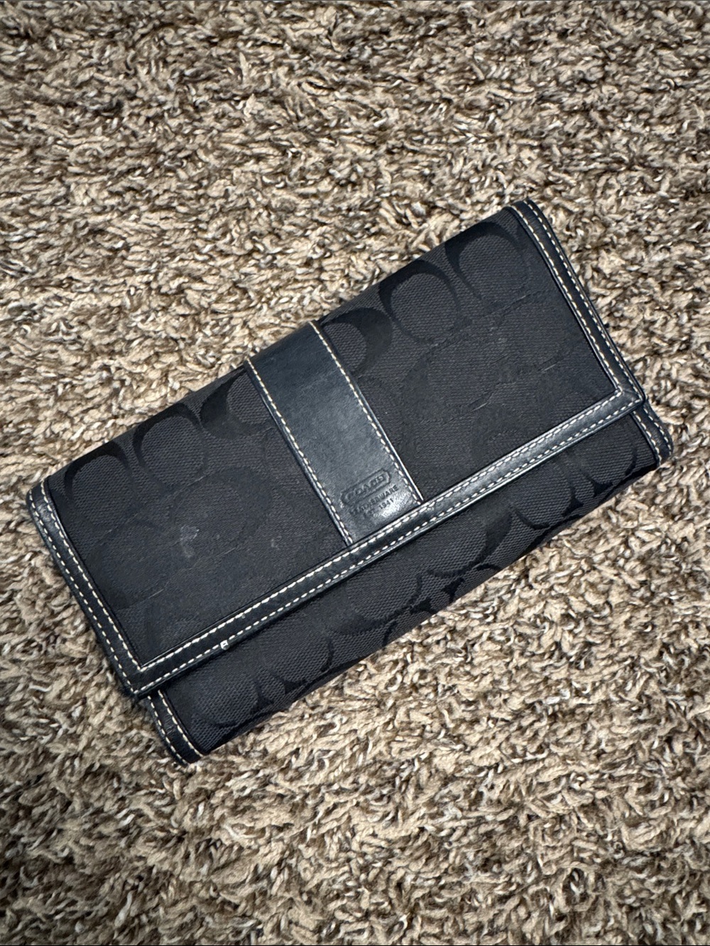 Coach Black Signature Canvas Continental Wallet with Contrast Stitching